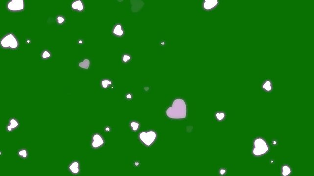 Valentine's Day glitter hearts overlay background on green screen, featuring romantic shiny heart shapes, sparkling particles, and soft glow effects designed for chroma key use in love, wedding videos