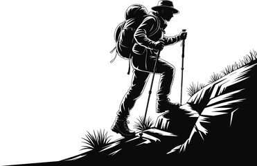 High-quality hiking vector illustration perfect for outdoor adventure, camping, travel branding, t-shirt design and digital projects.