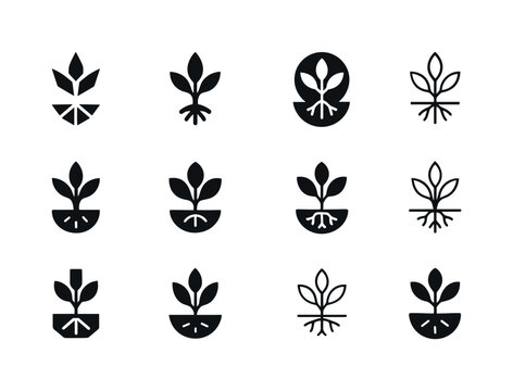 Weeding Logo Variations. Weeding. Icon set. Set Logo of Weeding: uprooted weed. harmonious logo variations of the same emblematic concept, each with different