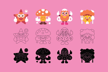 Playful Woodland Mascot Characters with Color, Outline and Silhouette Variations