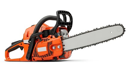 Naklejka premium Powerful chainsaw isolated cut out on white background. With shadow. AI GENERATED. 