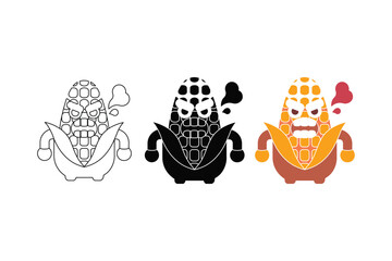 Friendly Corn Cartoon Character Set for Food Branding and Stickers
