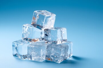 Ice Cubes Arranged in a Modern Geometric Structure on a Blue Background