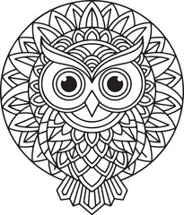 Intricate owl mandala coloring page with detailed patterns for adult relaxation