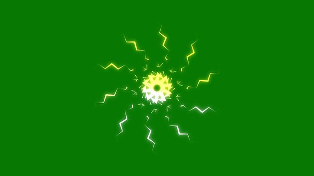 Circular firework blast animation, glowing line burst and spark explosion, shiny vector motion graphic, celebration intro effect, green screen, seamless 4k loop
