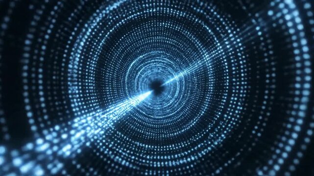 Abstract digital tunnel of light particles leading to bright center