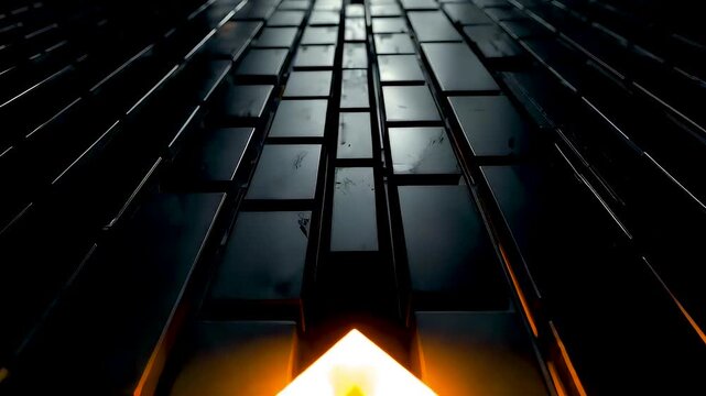 Glowing upward arrow emerging from dark tiled surface showing clear direction progress momentum and focused growth path in modern abstract scene