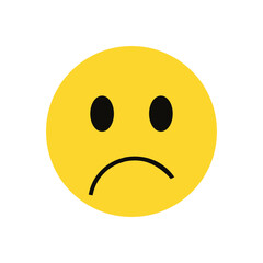Fototapeta premium A simple yellow smiley face emoji with a sad frown isolated on a white background