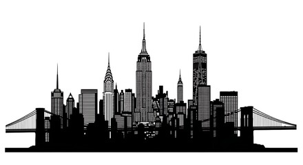 Obraz premium New York City skyline cut out isolated on white background. AI GENERATED. 