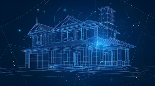 Intricate two story house architectural blueprint design