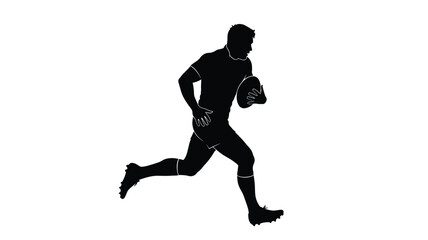 Obraz premium a male athlete running with a football dynamic pose black silhouette