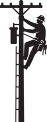 Silhouette illustration of a dedicated lineman climbing a utility pole to maintain power lines