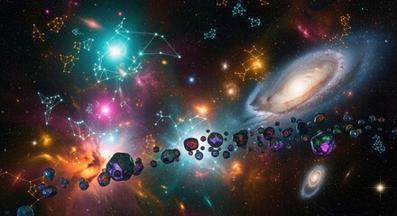 Fototapeta premium A vibrant and colorful depiction of galaxies and stars in space