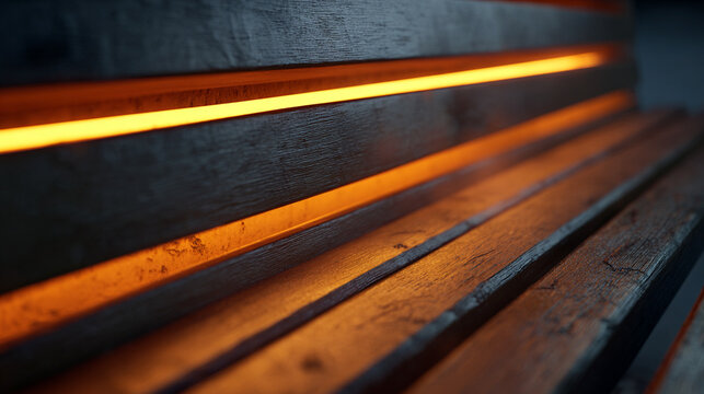 Wooden heated bench w/ orange divider lights