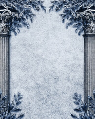 Symmetrical border design featuring classic Roman pillars adorned with intricate leaf patterns, creating elegant and timeless frame. detailed artwork evokes sense of history and grandeur