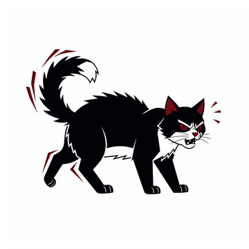 Angry black cat with red eyes and sharp claws cartoon illustration.