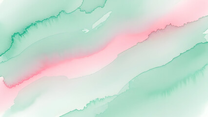 A vibrant abstract artwork featuring soft pink and green watercolor strokes on a white background