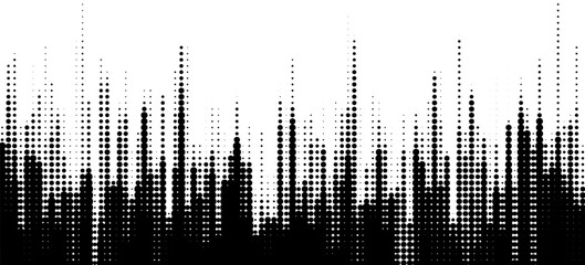 Vector retro grunge sound wave pattern. Audio equalizer halftone design with pulse effect