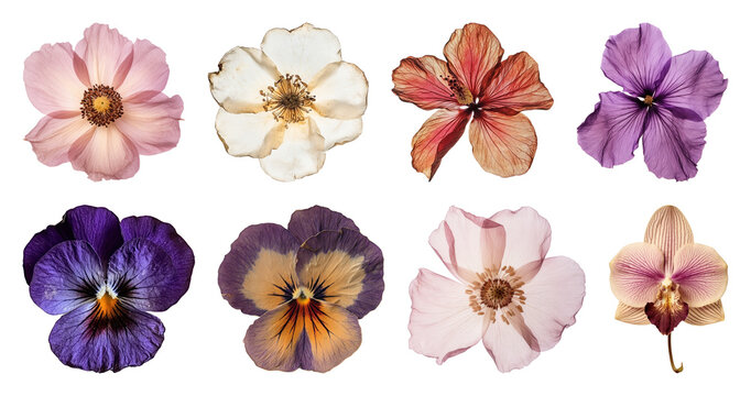 PNG Colorful pressed flower collection on transparent background