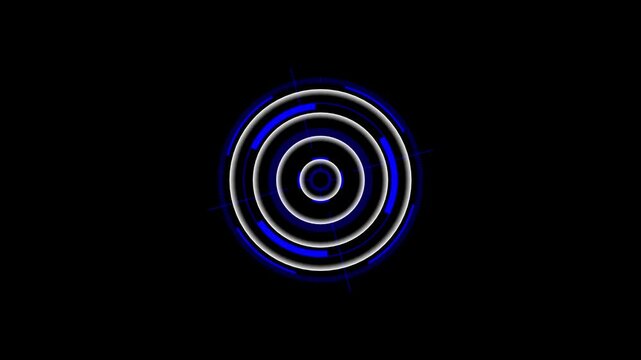 Digital radar display featuring rotating segments, target lines, and high-tech user.Depicting a sophisticated target scope circular HUD interface with concentric rings on a black background.