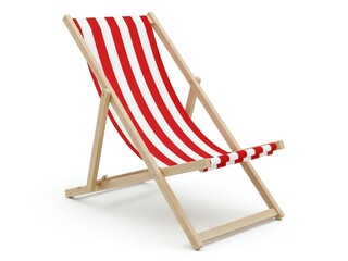 Vintage red and white striped beach chair isolated on white background