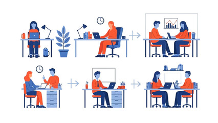 Fototapeta premium Dynamic Business Workflow Illustration Professional Collaboration, Team Meetings, and Project Development in a Modern Office Environment for Productivity and Growth