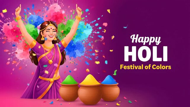 Holi Festival Celebration Indian Woman Vibrant Colors Background Banner