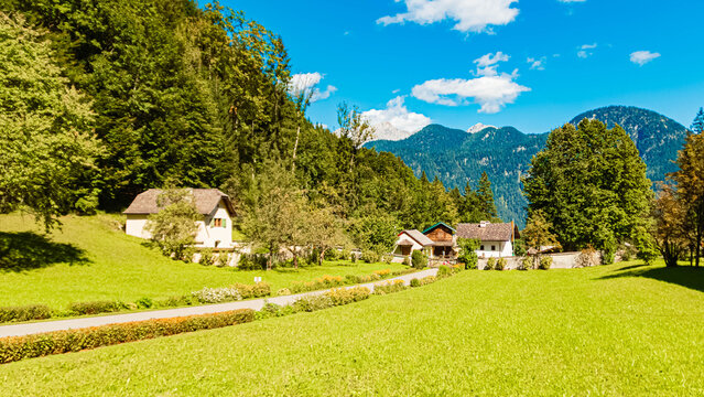 Alpine summer view at Maria Kirchental sanctuary, Sankt Martin bei Lofer, Zell am See, Salzburg, Austria