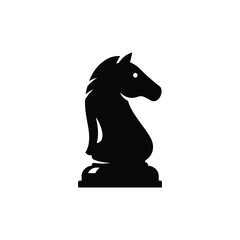 Black and white chess knight icon minimal horse piece vector illustration for strategy game design