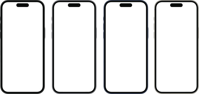 Smartphone design with frame color variations in black, gray, silver, and dark blue, vector artwork
