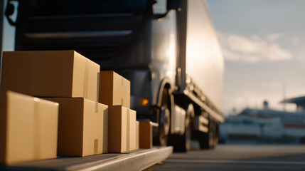 A logistics scene shows boxes being packed and then loaded onto a large truck outside the warehouse, emphasizing shipping efficiency and supply chain operations. cinematic color correction, natural