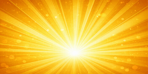 Obraz premium Abstract orange vector background featuring a bright sunburst with yellow light rays and a warm summer starburst design illustrating a sunny sunrise explosion of glowing beams