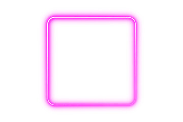 Pink neon glowing rounded square decorative border frame design element. Bright futuristic luminous empty center border and vibrant shining light effect. Vector illustration. © LionStudio