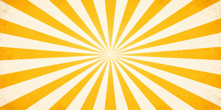 Vintage grunge sunburst background with retro yellow and orange radial rays creating a summer sunrise vector illustration featuring a weathered star beam texture for a hot sunshine design