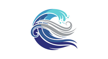 Fototapeta premium Abstract Stylized Ocean Wave in Blue and Grey Tones, Isolated White Background, Water Element