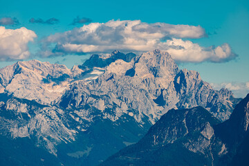 Alpine summer view with Mount Dachstein seen from Rossfeld Panorama Road, Berchtesgaden, Bavaria, Germany