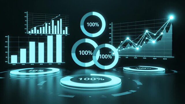 Abstract futuristic data analysis with charts and graphs visualization