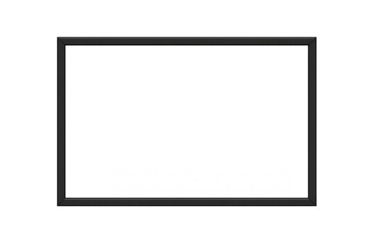 Simple black rectangular picture frame with minimalist thin border on transparent background for design mockups