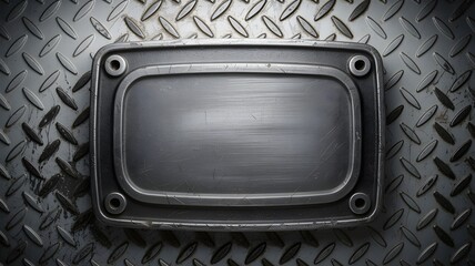 Blank Metal Plate on Industrial Diamond Tread Background