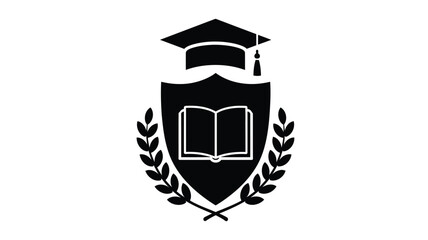 graduation cap book shield and laurel wreath emblem silhouette © ANISURRAHMAN