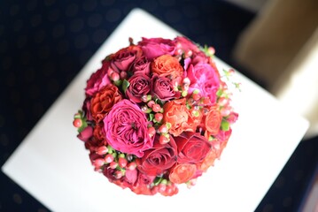 Wedding round bouquet of red roses