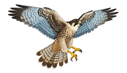 Fototapeta premium Peregrine falcon in flight with wings spread wide open.