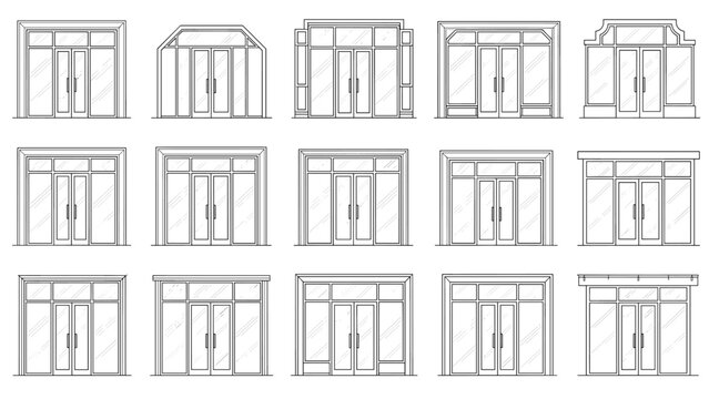 Commercial Aluminum Storefront Entrance with Transom, Retail Facade Vector Elevation