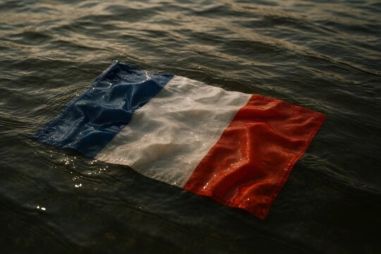 Drapeau de la France tricolore flottant sur l'eau de la mer