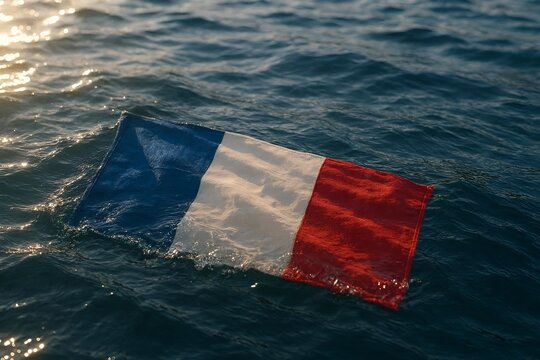 Drapeau de la France tricolore flottant sur l'eau de la mer