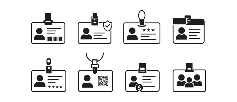 Id card icon set. Linear style. Perfect for Infographics, Articles, Books, Flyers, Banners.