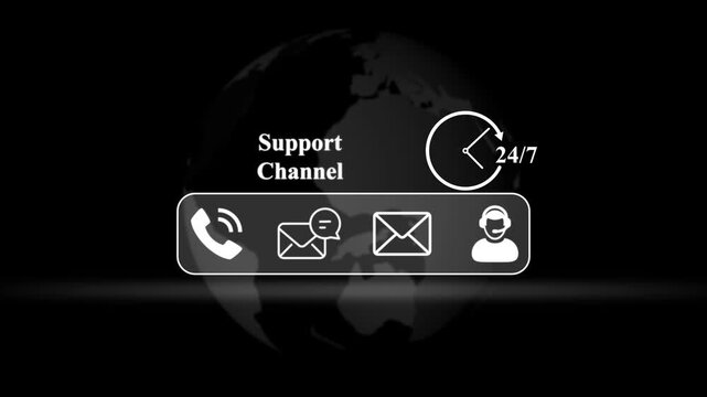 Support Channel Contact Icons and Globe 24/7 service
