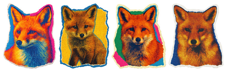 Fototapeta premium PNG Colorful fox pop art illustration, element set on transparent background