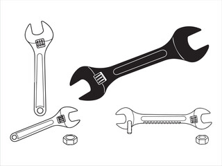 Set of Wrenches Tools Illustration for Repair and Maintenance