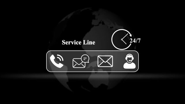 Service Line Contact Icons and Globe 24/7 Support help
